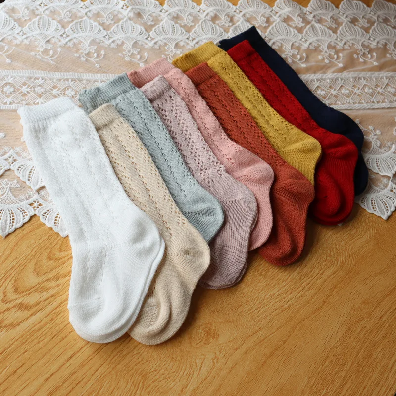 0-7Years For Baby Girls Socks Summer Kids Knee High Long Sock Children Hollow Out Cotton Mesh Socks Infant Thin Soft Solid Socks