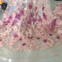 pink purple chiffon flower skirt dress wedding dress fabric 3d color mesh embroidered lace skirt accessories