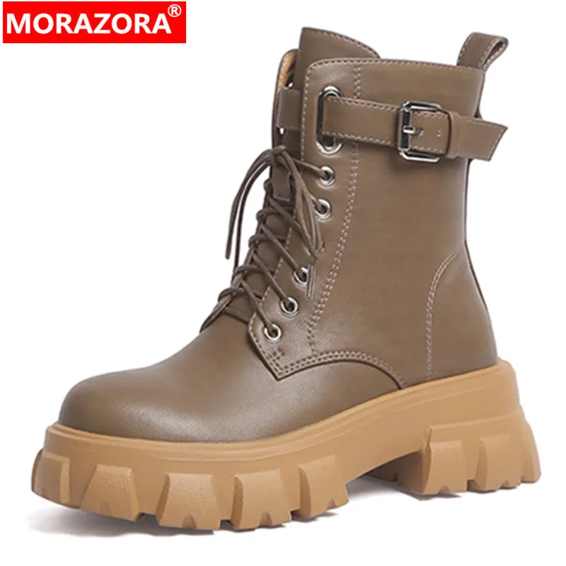 

Женские ботильоны на молнии MORAZORA, черные однотонные ботильоны из натуральной кожи на платформе, на толстом среднем каблуке, лето 2023