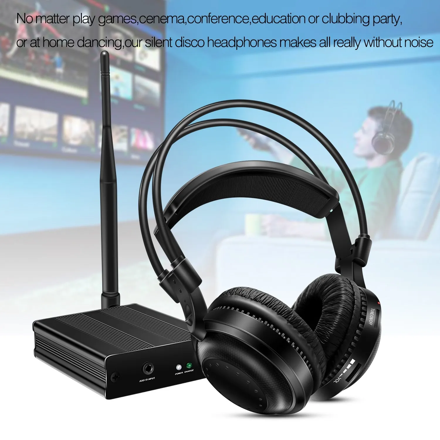 500м Дистанция RF Сильные Низкие Басы Бесшумные Наушники для Тихой Дискотеки в Пакете с 4 Приемниками и Перезаряжаемым Излучателем