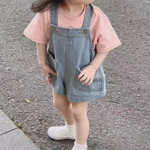 

2023 Fashion Kids Children Overalls Baby Clothes Boys Girls Loose All-match Short Pants Solid Pockets Girls Jumpsuit