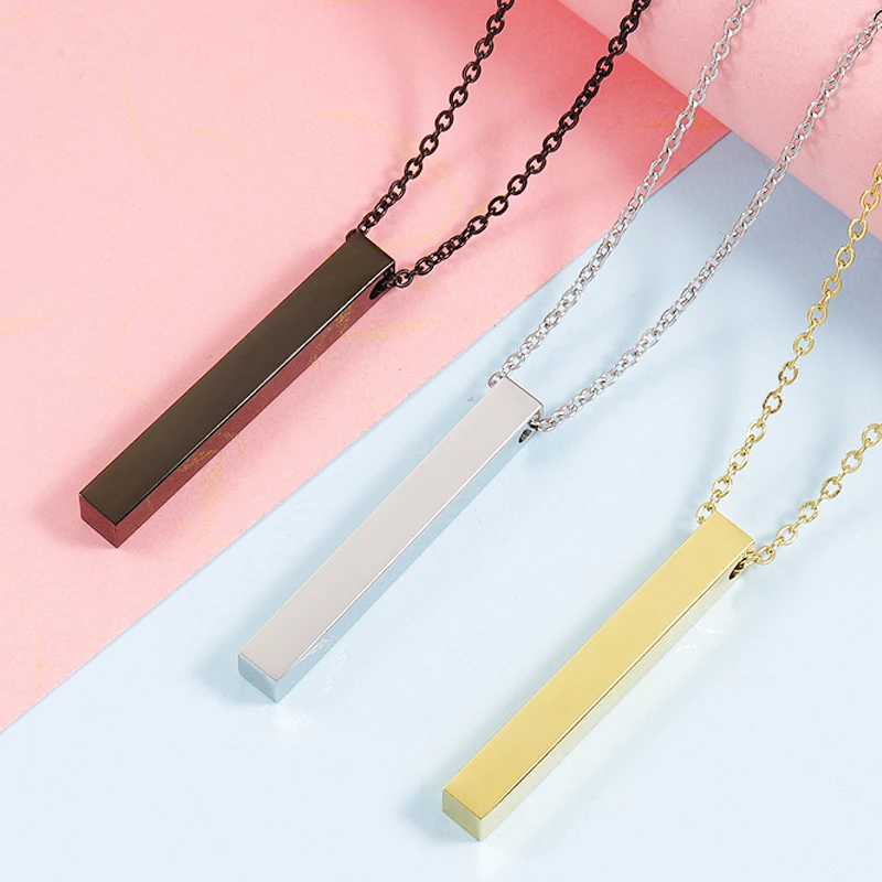 

Rumnvnty 10Pcs Stainless Steel 3D Stamping Long Square Bar Pendant Necklace Mirror Polished Stainless Steel Cable Chain Necklace