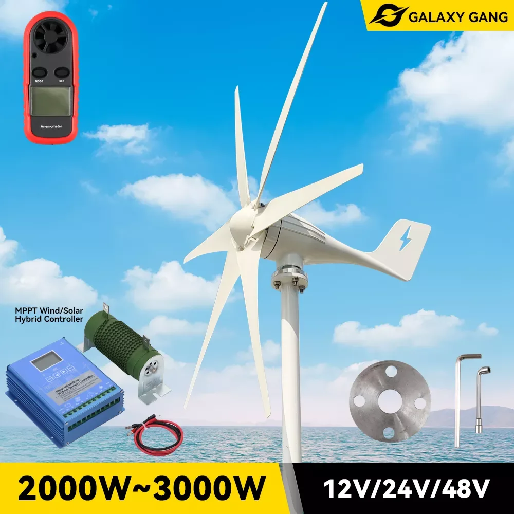 

Small WindmillsTurbine Generator Power 3000W 3kw 12v 24v 48v With Hybrid Charge Controller RV Yacht Farm For Home Use
