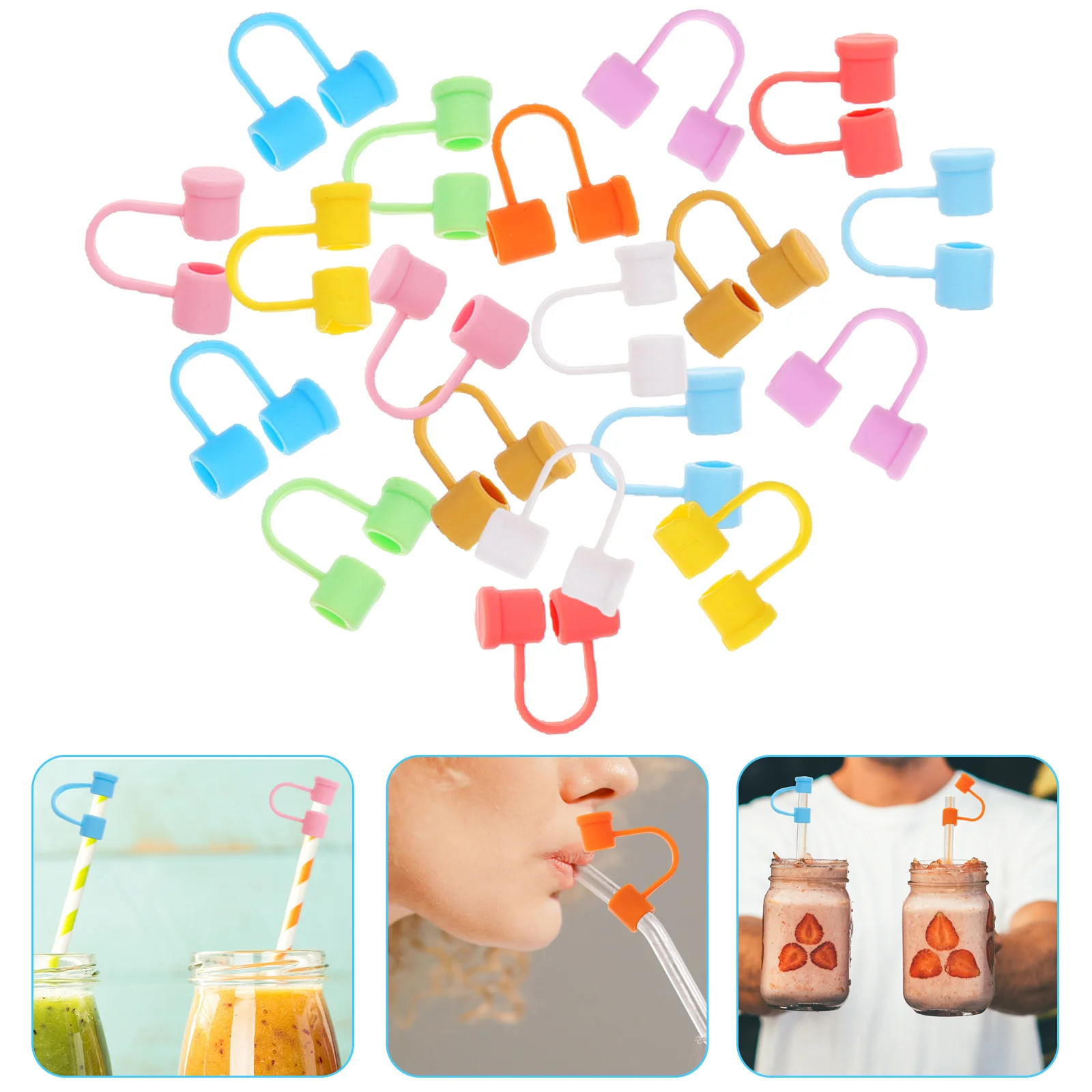 

20 pcs Silicone Straw Tip Cover Drinking Straw Cover Reusable Straw Tip Caps
