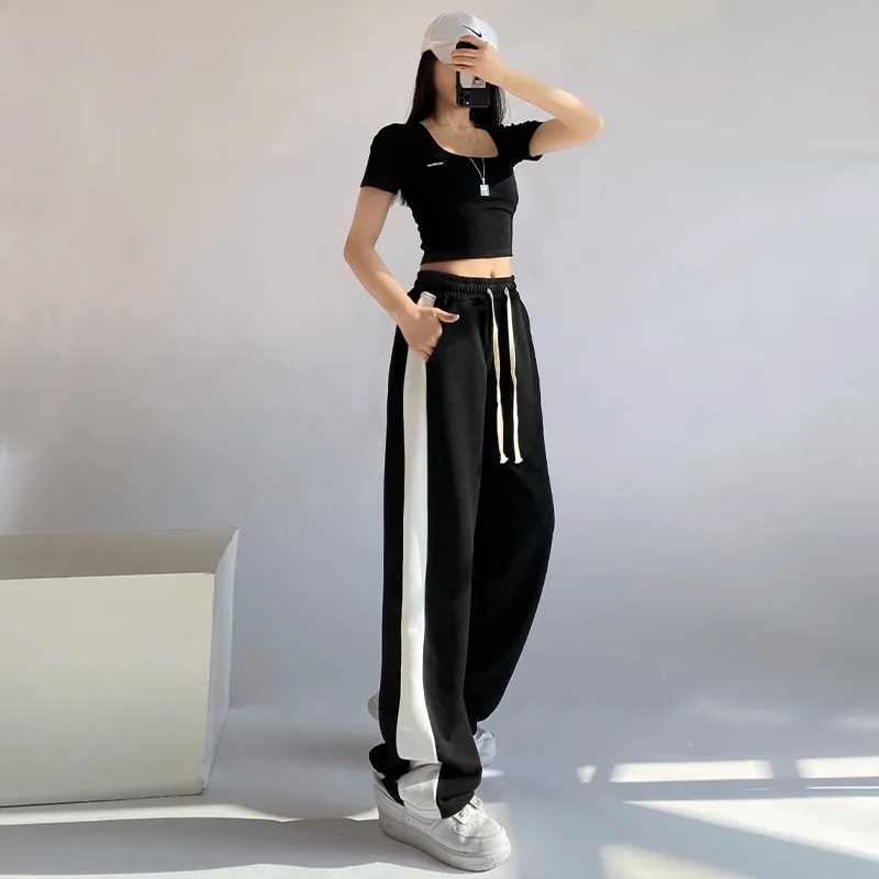 

High Waist Pants Women Spring Autumn Full Length Womens Korean Fashion Casual Loose Simple Wide Leg Trousers Streetwear