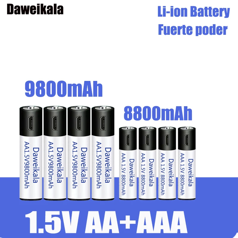 

1.5V AA + AAA USB Rechargeable battery AA 9800mAh/AAA 8800mAh li-ion batteries for toys watch MP3 player thermometer+ Cable