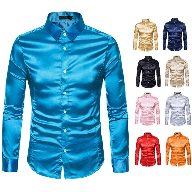 

European Code Foreign Trade Quality Casual Fashion Bright Business All-match Comfortable Casual Solid Color Long-sleeved Shirt