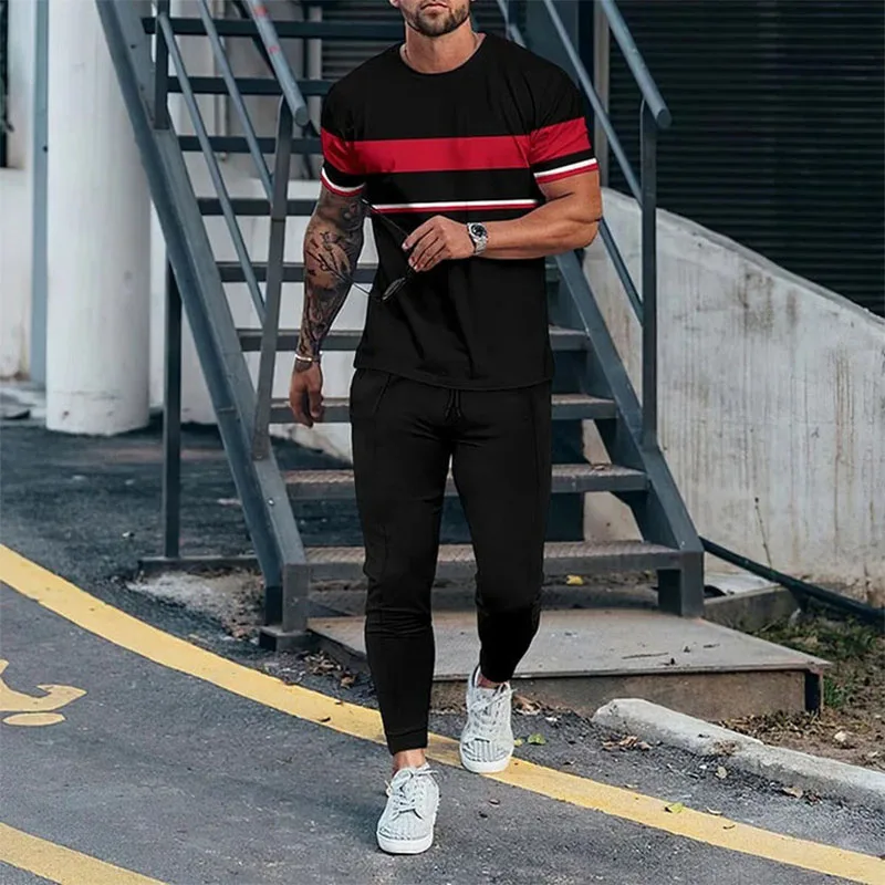 

2023 Summer Men's T-shirt Pants Suit Fashion Casual O-collar Sports Clothes Large Size 3D Printed 2-piece Sportswear Streetwear
