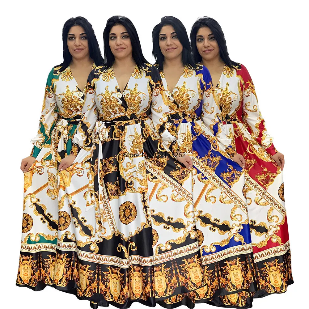 

African Print Dresses Autumn African Women Long Sleeve Polyester Plus Size Long Dress Dashiki African Dresses for Women XL-5XL