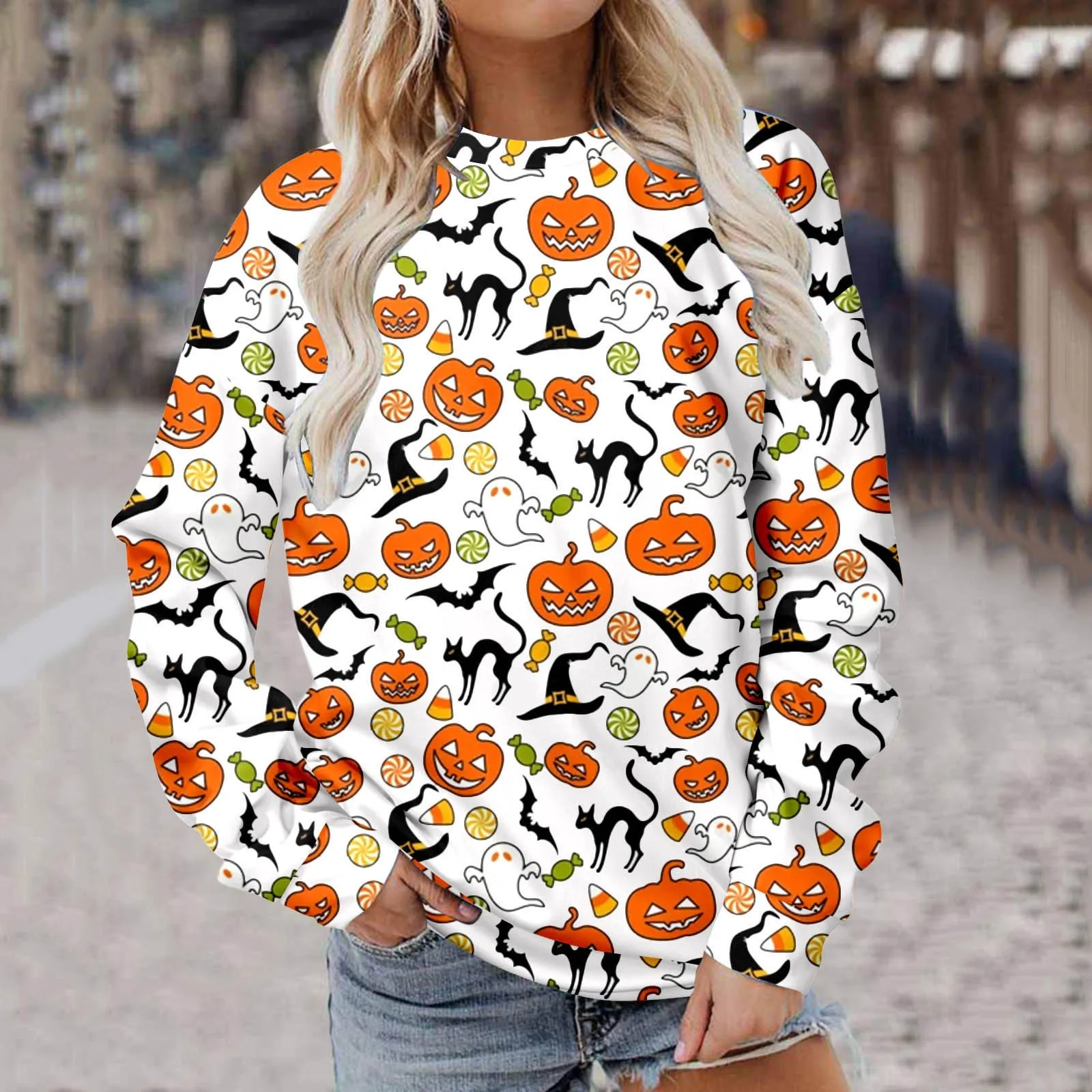 

Womens Round Neck Long Sleeve Sweater Pullover Top Fashion Print Sweater Pullover Top Women Christmas Sweatshirt Women Clothes