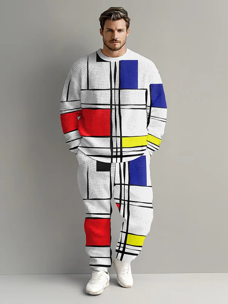 Biggmans квадратный лоскутный свитшот и брюки комплект мужских повседневных