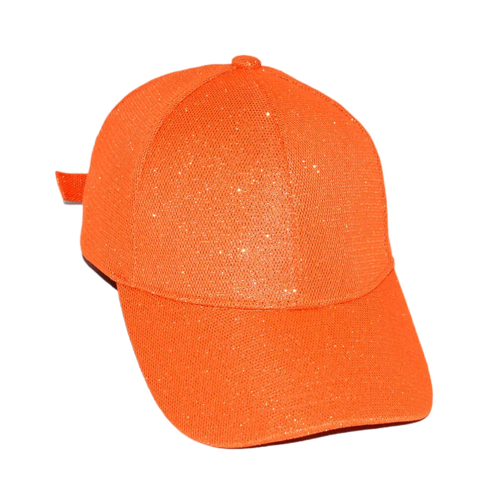 Bright Orange Women's Glitter Baseball Cap Men's Shiny Hats Hip Hop Dancing Team Cap Black Silver Blue Pink