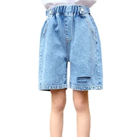 new summer kids shorts girls denim trousers fashion princess short jeans children pants solid color knee length shorts clothing