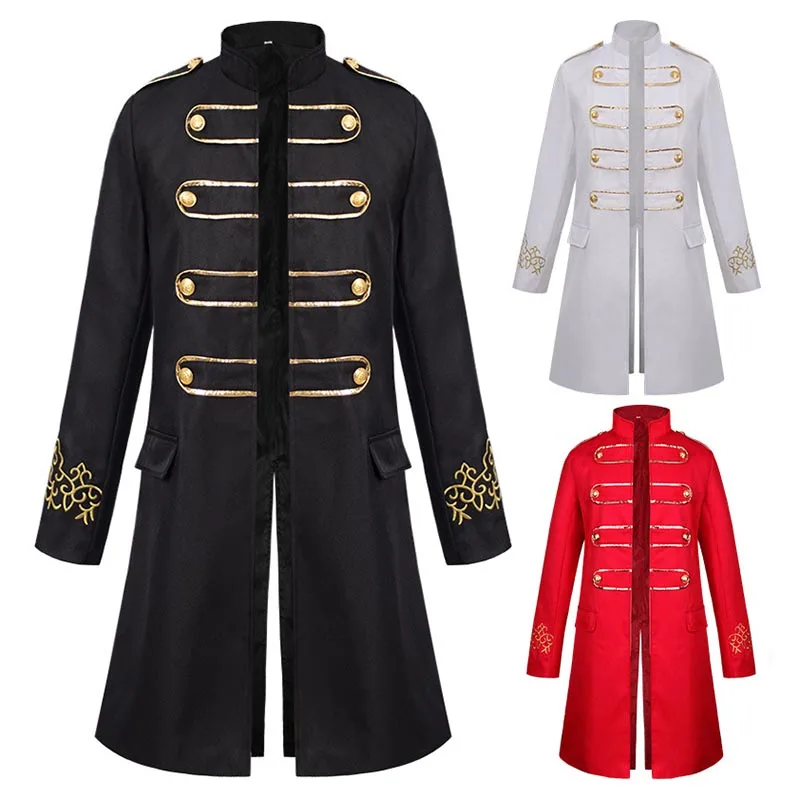 

Men's Embroidery Jacket Medieval Victorian Vintage Coat Gothic Steampunk Overcoat Male Coats and Jackets Carnival Uniform