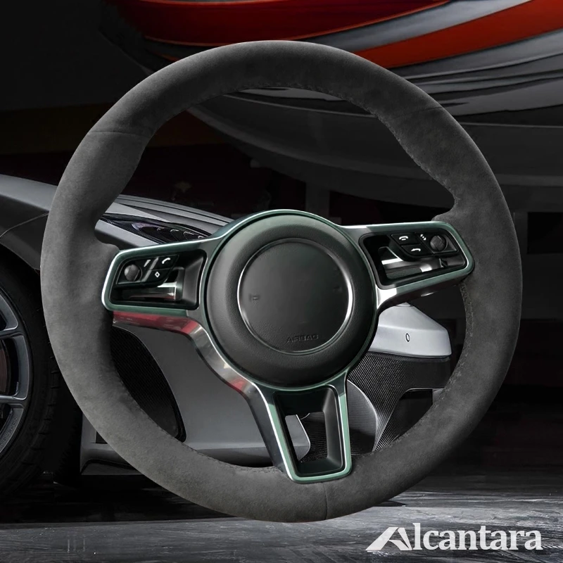 

DIY Hand Stitching Soft Black Alcantara Car Steering Wheel Cover for Porsche Macan Cayenne 2015-2016 Interior Accessories