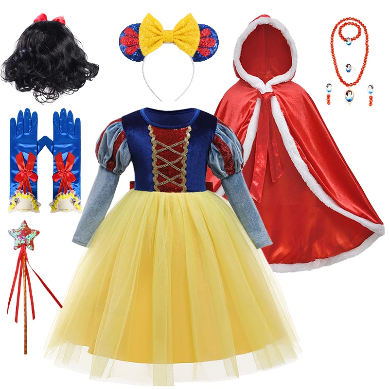 

Christmas Girls Snow White Dress 6 Layers Fairy Gowns Infant Princess Dress Children's Birthday Party Fluffy Turtleneck Dresses