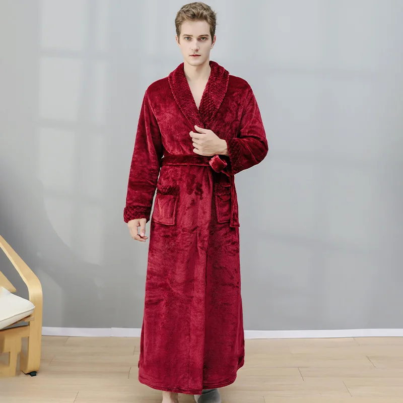 Man Women Winter Nightgown Bathrobe Flannel Long Robe Thick Warm Sleepwear For Couple Lovers Wear Pajamas Oversize