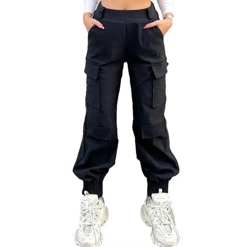 Trendy Multi Pocket Work Trousers Street Loose Straight Pants Women