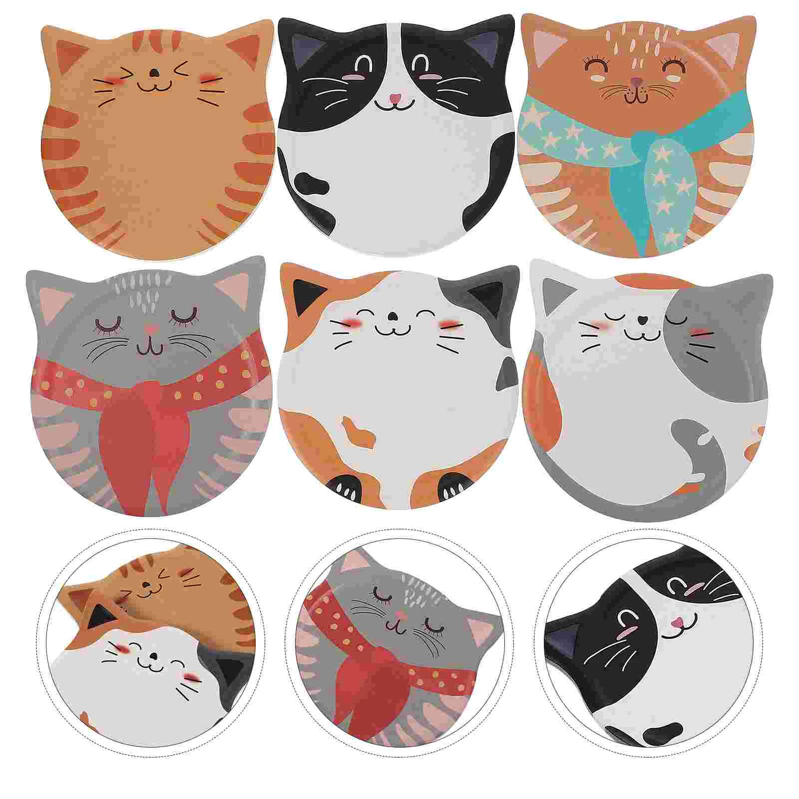 

6Pcs Heat Resistant Desk Drinks Absorbent Cat Coaster Ceramic Coasters for Gift