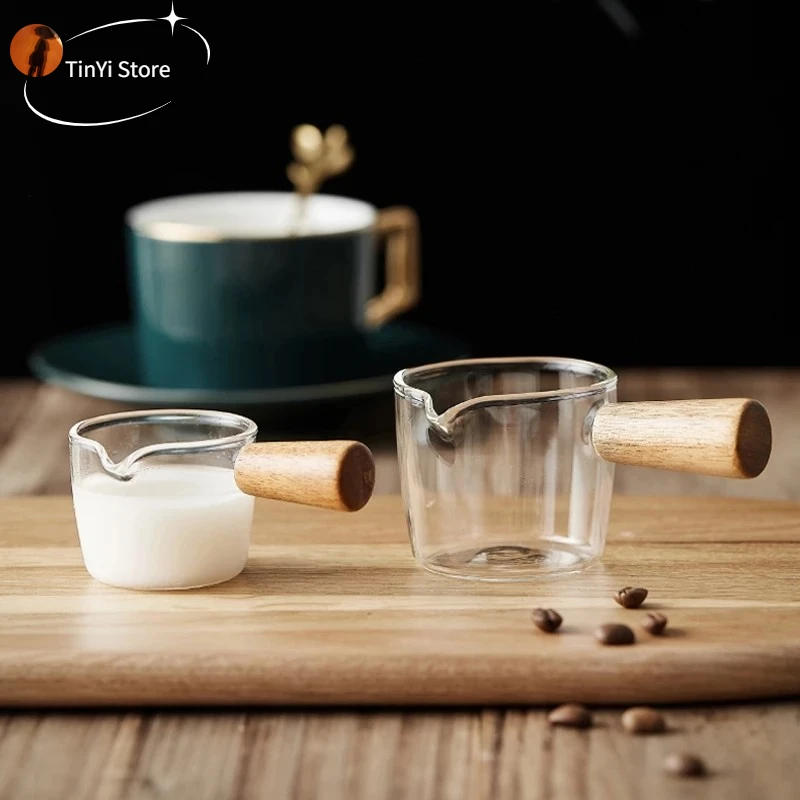 

Mini Glass Milk Cup Creamer Jug Small Glass Coffee Milk Pitcher Espresso Cup Vinegar Sauce Cup Glass Gravy Boat With Wood Haoden