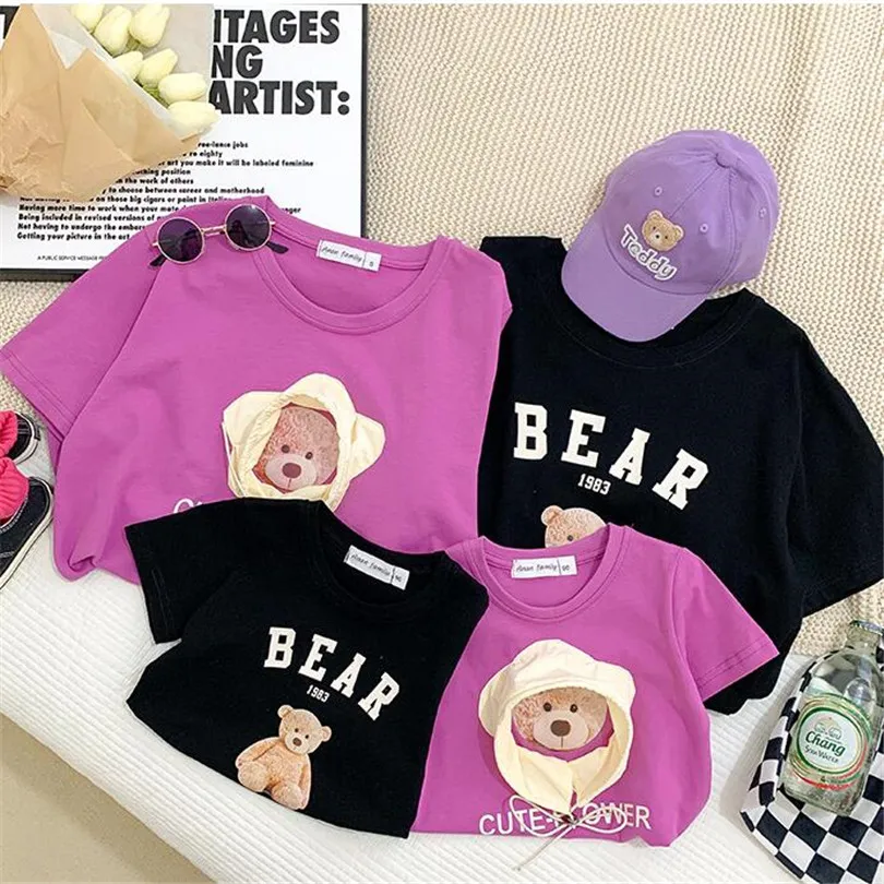 

Family Matching Outfits Summer Mother Daughter T-shirts Bear Family Look Daddy Mom Kids Father Son TShirts Mommy And Me Clothes