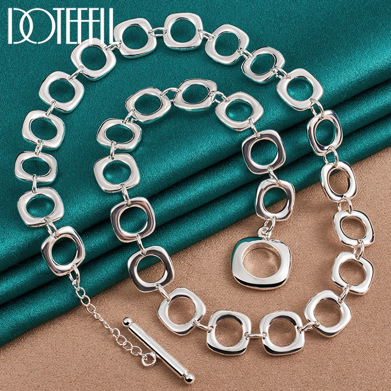 

DOTEFFIL 925 Sterling Silver Square Round Chain Necklace For Women Man Charm Wedding Engagement Party Fashion Jewelry