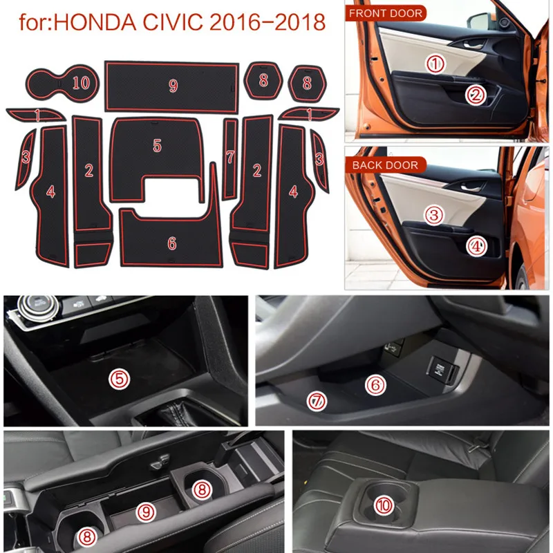 

Cup Holder Cushion Groove Mat For Honda CIVIC 2016 - 2018 2019 Lnterior Anti Slip Mat Holders Non-slip mats Car Accessories