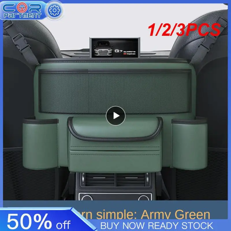 

1/2/3PCS Leather Car Seat Middle Hanger Storage Bag Luxury Auto Handbag Holder Between Seats Tissue Water Cup Pockets Stowing