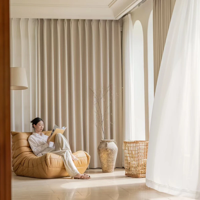 Кремовые льняные текстурированные шторы для гостиной французские роскошные