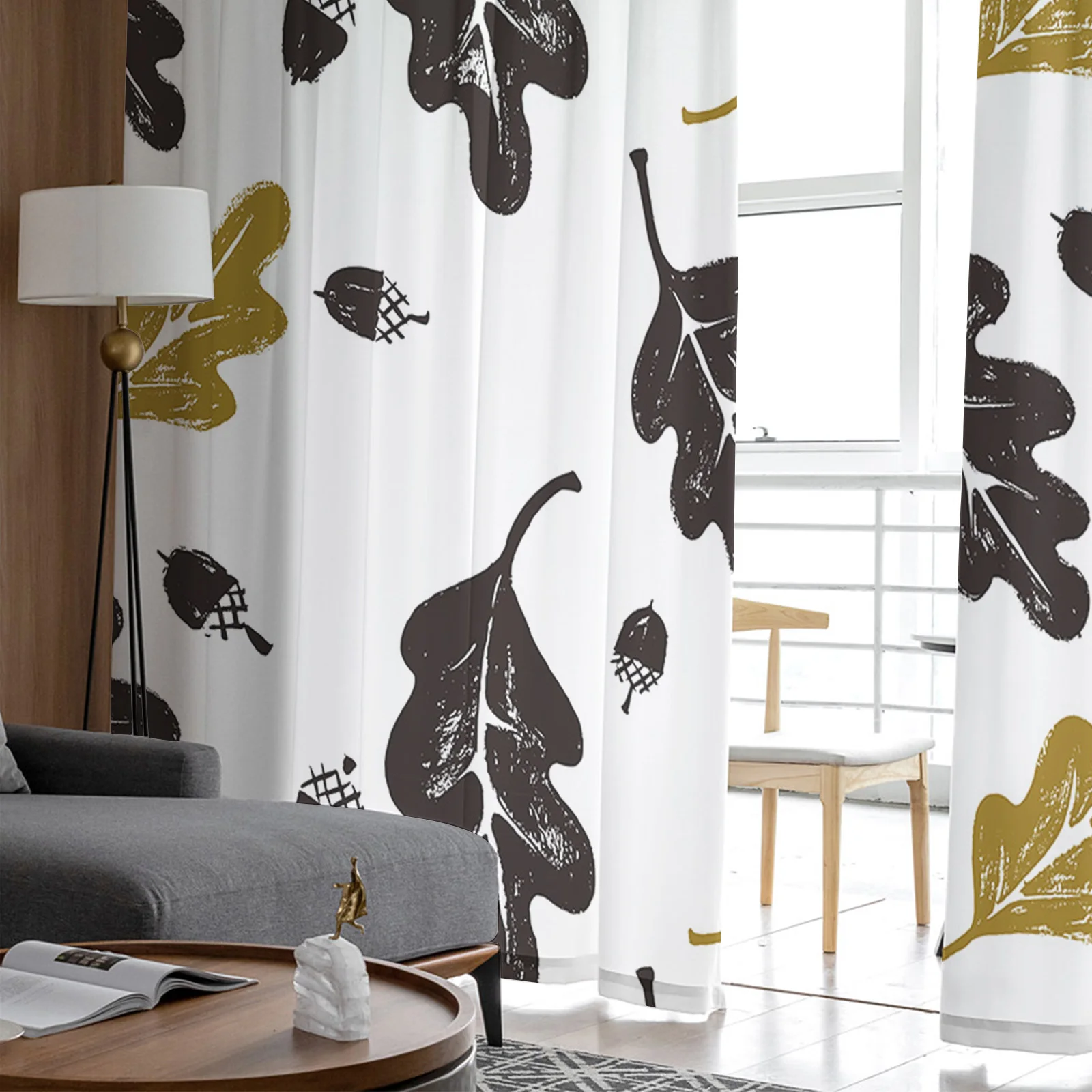 Тюлевые шторы с желтыми черными листьями прозрачные шифоновые Занавески на окна