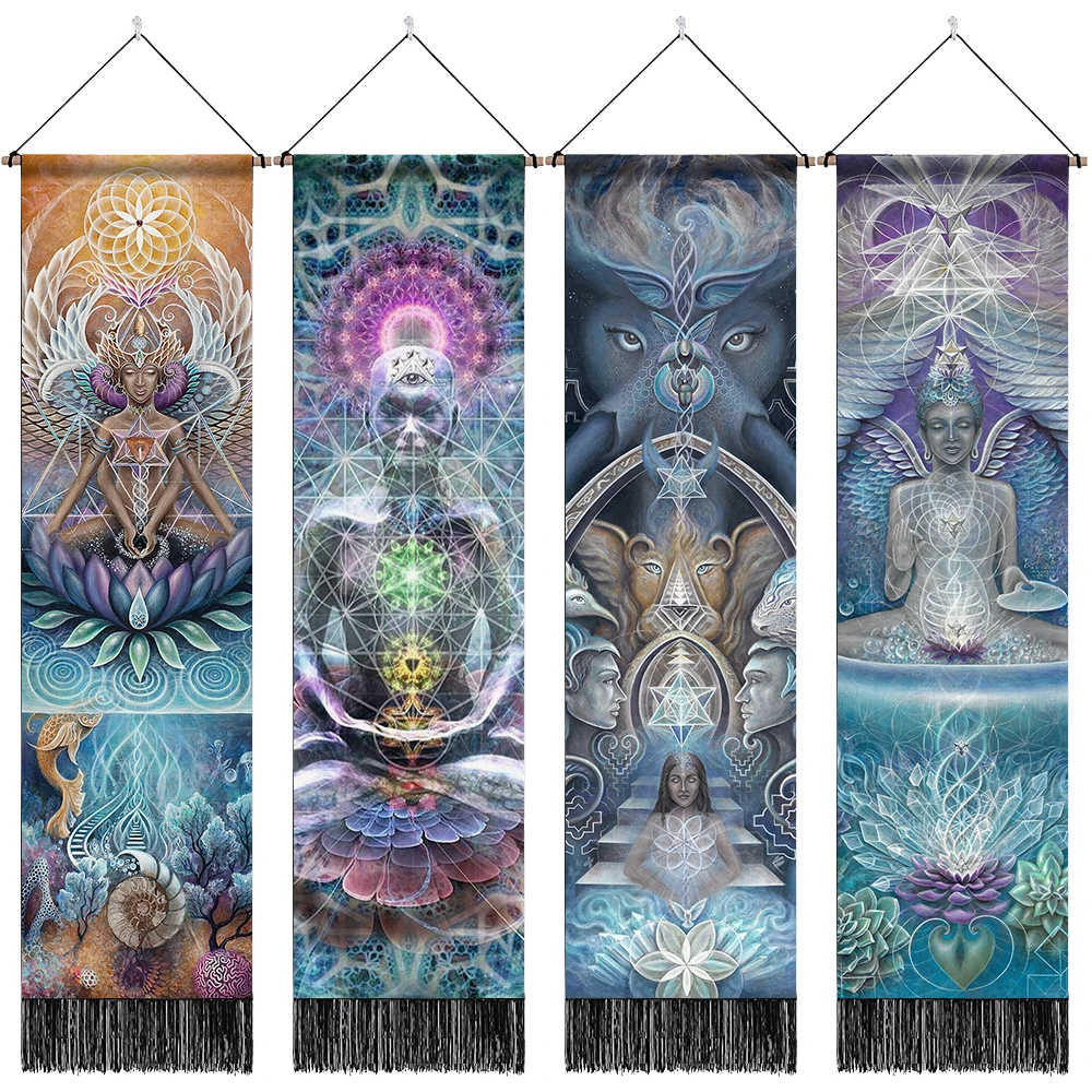 

Chakra Vertical Tapestry Yoga Meditation Tapestries Psychedelic Tapestry Wall Hanging with Tassel for Bedroom 12.8 x 51.2 Inches