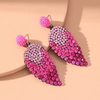 new leaf colored rhinestone pendant earrings fashion creative rice bead design earrings boho jewelry gift