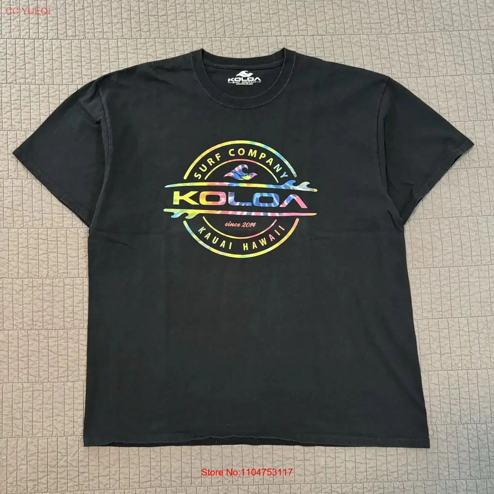 Фото Футболка Koloa Surf Company мужская XL черная с логотипом в стиле тай-дай, винтажная, Y2K, с эффектом потертости, стильная, эластичная, для серферов, Гавайи, Куаи №1