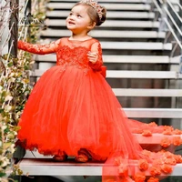fatapaese flower girl dress red lace floral first communion party dresses luxury train gitter junior princess ball gown 2 16