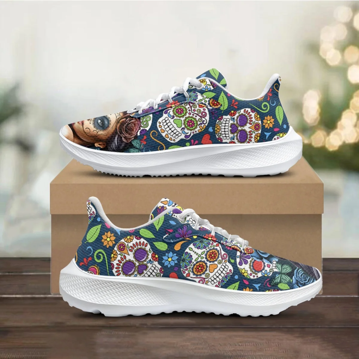 

Sneakers for Teen Girls The Day of The Dead Skull Print Dirty-Resistant Non-Slip Running Shoes Lady Tennis Shoe Halloween Gift