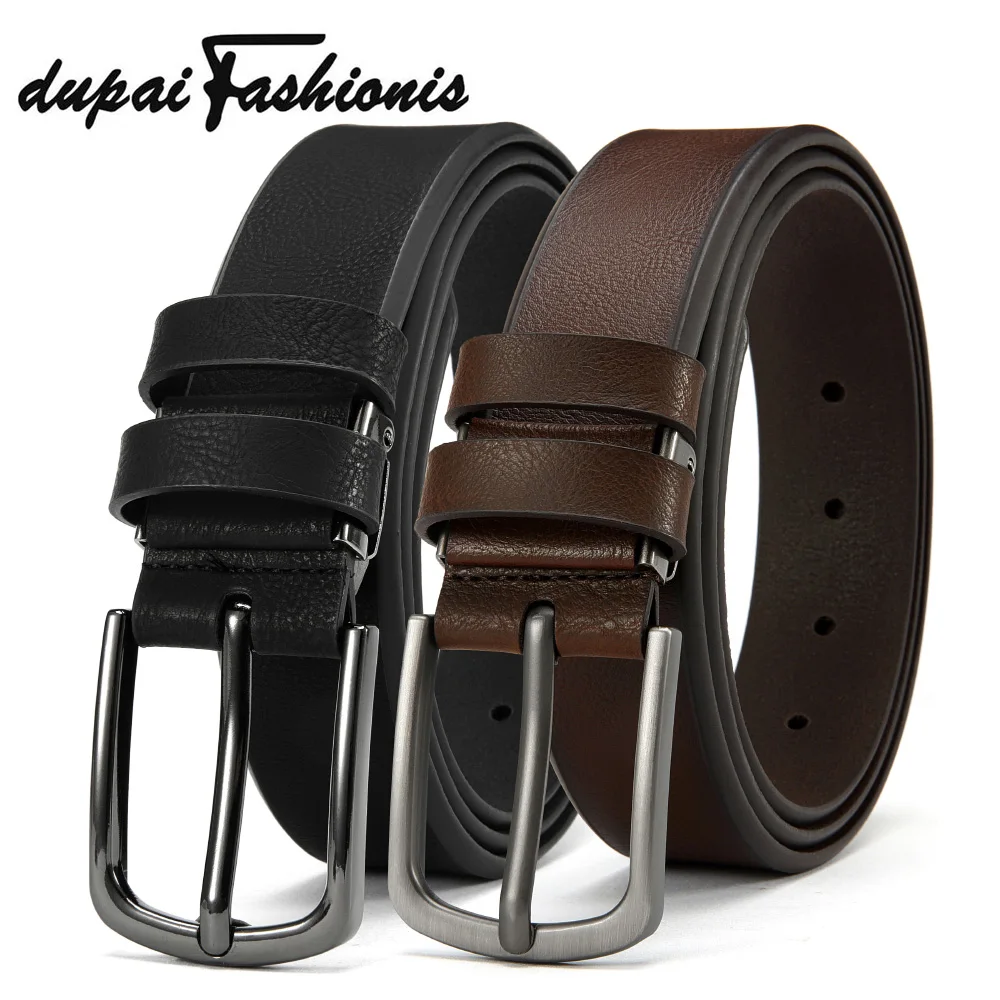 DUPAI FASHIONIS Pin Buckle Leather Men's Belt Rotatable Luxury Belts For Men Jeans Cowhide Belts Genuine Gift