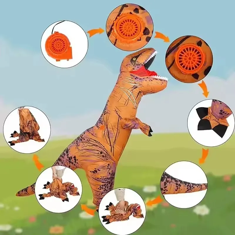 Надувной костюм динозавра на Хэллоуин дизайн тираннозавра Рекса с вышивкой