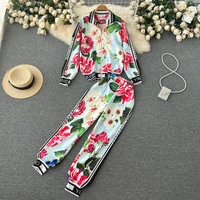 womens tracksuit casual print long sleeve sporty suits spring autumn sweatshirts jacket coat long cargo pants two piece sets