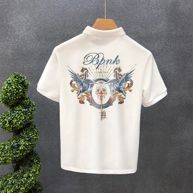 

Summer Men's Polo Shirt Short-sleeved T-shirt Korean Fashionable Slim-fit Personality Printed All-match Men's Clothing