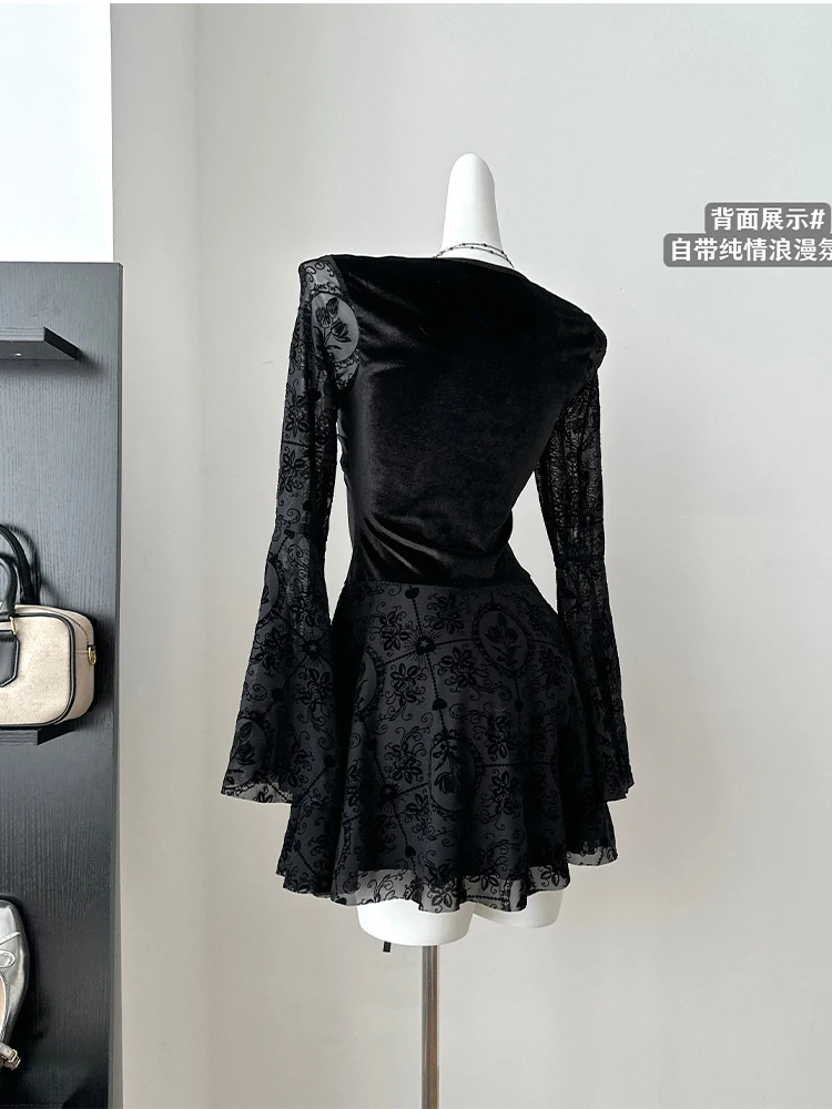 Весенние женские готические кружевные французские винтажные мини-платья Old Money с