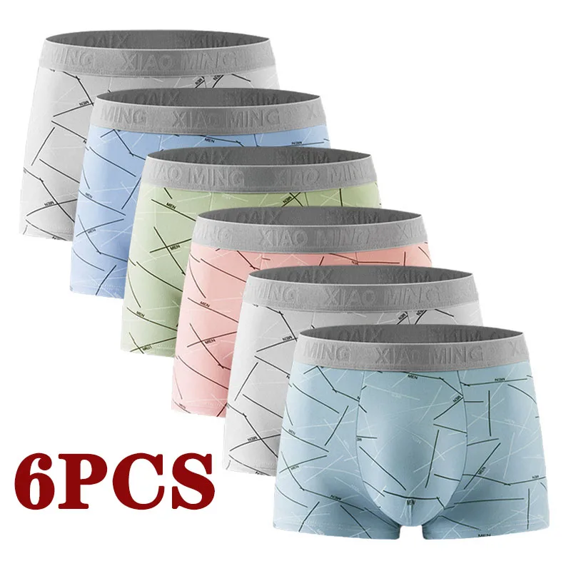 

6pcs/Pack Men Underwear Boxer Shorts Panties Printing Student Shorts Underpants Male Cotton Breathable Mid Waist Shorts L-6XL