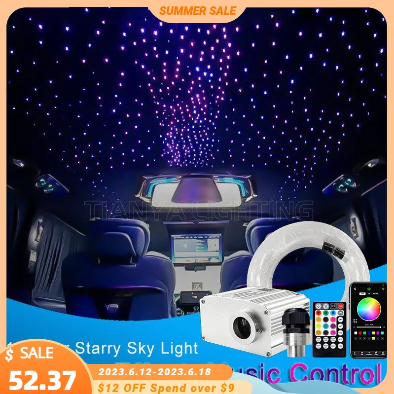 10W Car LED Starry Sky Ceiling Twinkle Fiber Optic Light Interior Decoration Roof Star Light Music Control Ambient Light