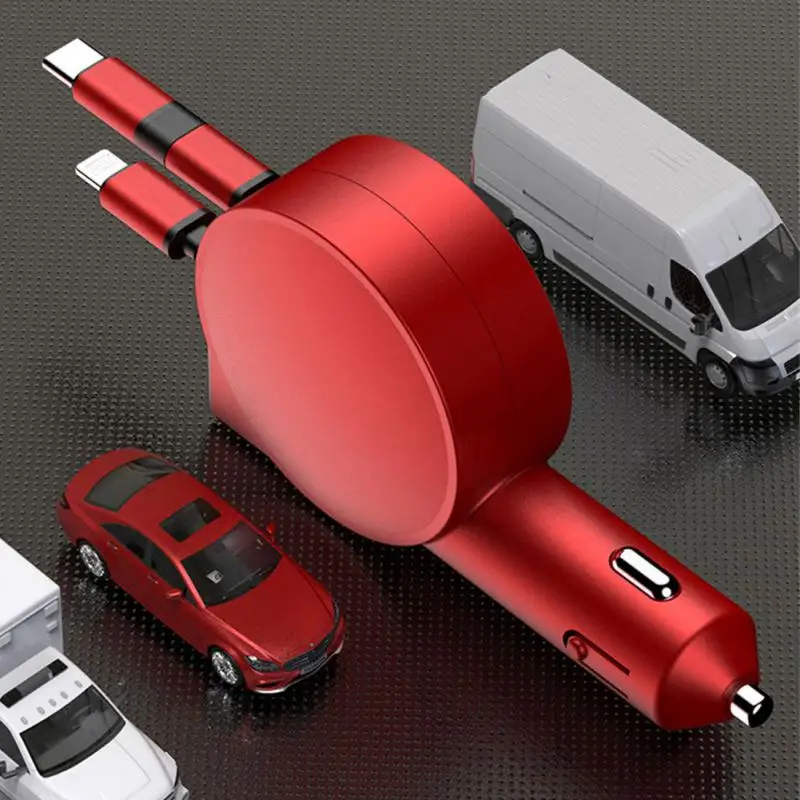 

Retractable Car Charger Multifunctional Portable Car Adapter Universal 60w Flash Charge Super Fast Charger 3 In 1 Automobile