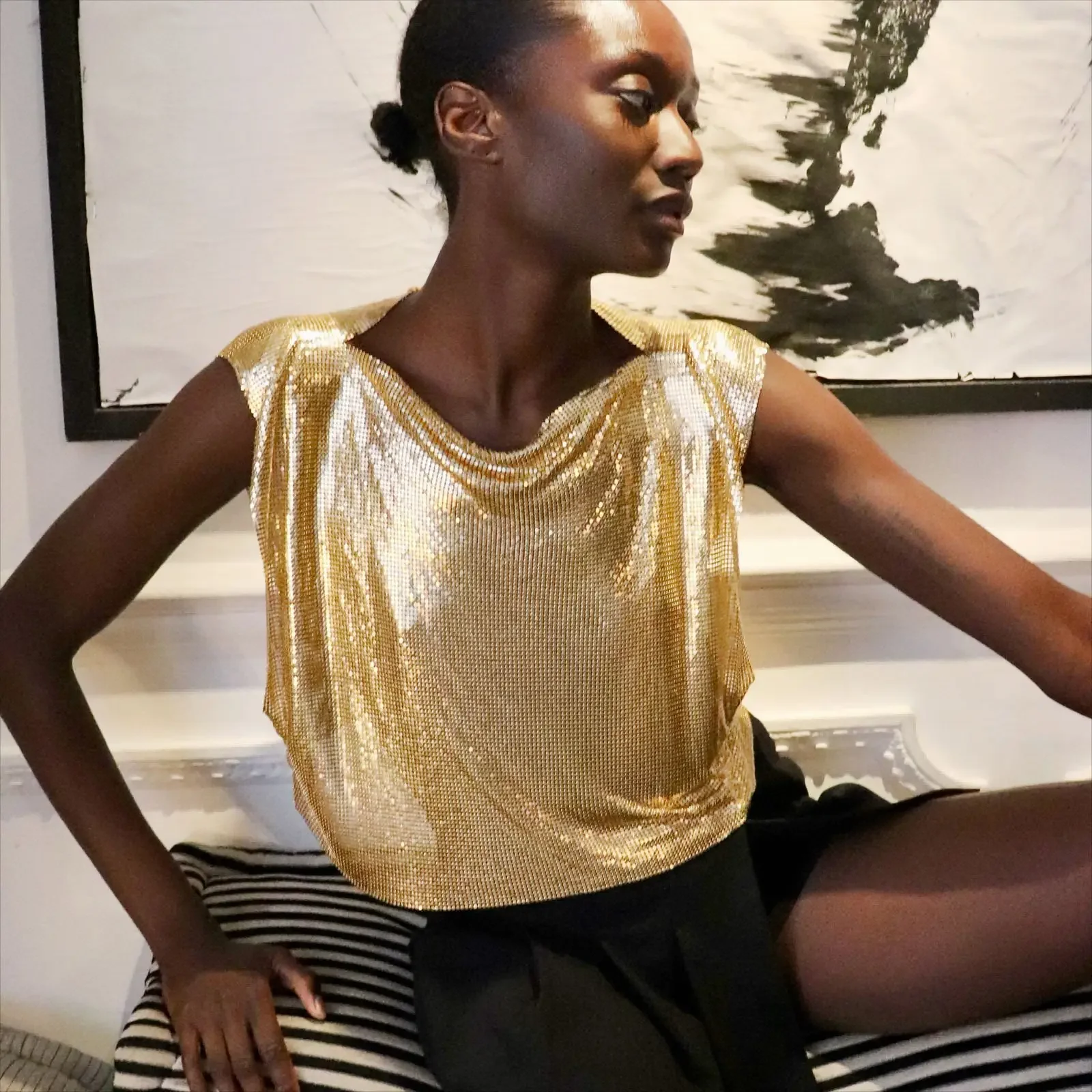 Женская модная блестящая металлическая футболка весна-лето 2023 жилет в стиле панк