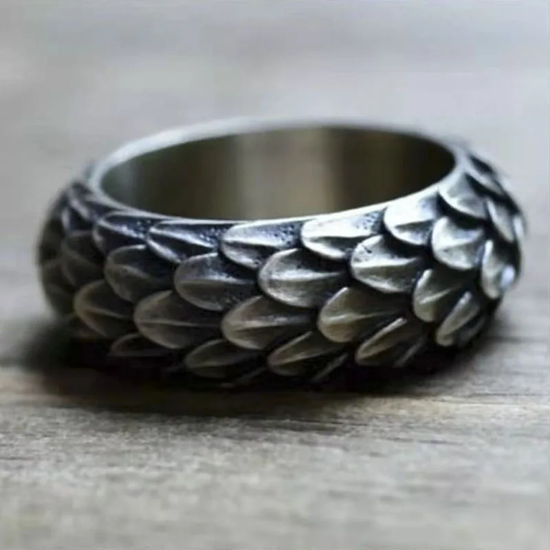 

Punkboy Classic Retro Style Ancient Silver Color Dragon Scale Men's Metal Male Ring for Party Jewelry Accessories Size 6-11