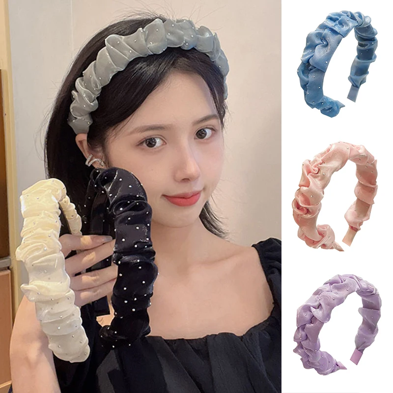 

Элегантный яркий обруч для волос со складками, сетчатые повязки для волос, ободок для волос стандартного цвета, корейский головной убор, пов...