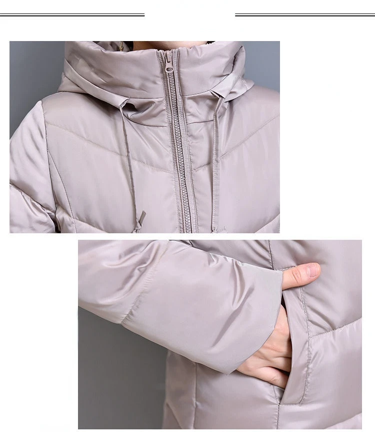 New Winter Hooded Jacket Fashion Warm Down Jacket Mid-length Over The Knee Long Thick Slim Fit Winter Coat Women Elegant