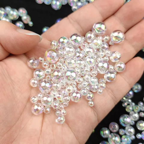 Круглые бусины-разделители из прозрачного белого АБС-пластика, 4 / 5/ 6 / 8 / 10 мм, 600-50 шт.