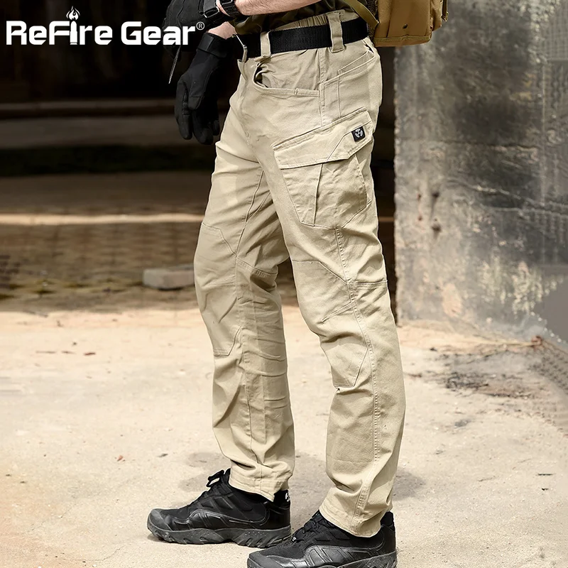 

ReFire Gear SWAT Combat Military Tactical Pants Men Large Multi Pocket Army Cargo Pants Casual Cotton Security Bodyguard Trouser