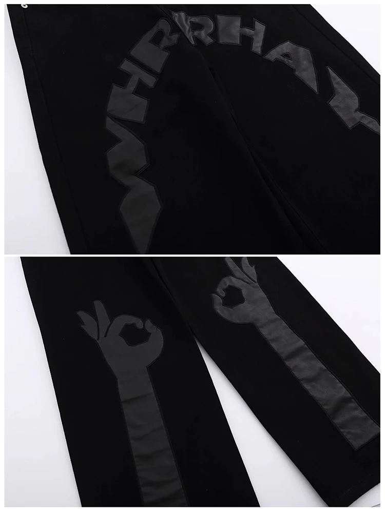 Letter Patch Y2K Jeans Men's Street Denim Jeans Street Clothing Casual and Loose Straight Leg Pants Pants Men's Clothing Men's